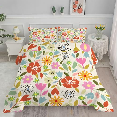 Linfye Bettdecke 180x200 4 Jahreszeiten Bunte Blumen Bettbezug Ganzjahresdecke 180x200 Bettdecke Waschbar Bettdecke Ohne Bezug Nutzbar Mikrofaser Steppdecke Schlafdecke BC179