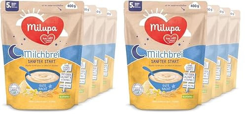 Milupa Milchbrei Sanfter Start – Glutenfreier Babybrei ohne Palmöl – Frei von Konservierungs- und Farbstoffen – Ab dem 5. Monat – 4 x 400 g (Packung mit 2)