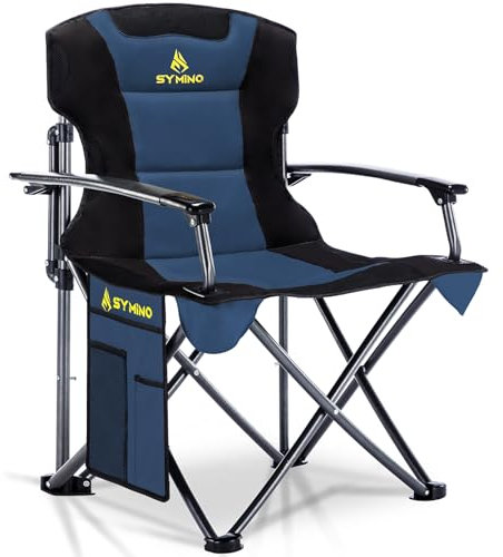 Symino Luxus Campingstuhl Faltbar, Tragbarer Bequem Gepolster Klappstuhl Anglerstuhl Sessel Belastbarkeit bis 150 kg mit Seitentasche für Picknick Outdoor Wandern, Blau