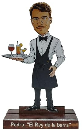 Aketemola Estatua Madera Personalizada Camarero Caricatura Corte Láser