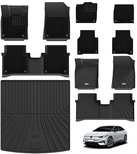 3W Golvmattor & Bagagerumsmatta för VW ID.7 Sedan & Tourer 2024-2026 | Inklusive Textilmattor | TPE Thorex™ Allväder | 3D Skräddarsydd Passform | Hundvänligt Volkswagen Biltillbehör | Vattentät