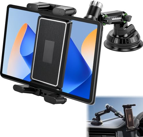 Supporto per tablet auto, girevole a 360°, universale, per parabrezza, cruscotto, tablet regolabile, compatibile con IPadAir/Mini, tablet Android 5-13