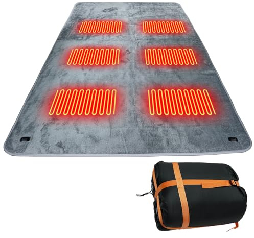 USB Heated Sleeping Mat, 3-Level Adjustable Temperature Camping Heating Pad with 6 Heating Zones, Waterproof Electric Warm Sleeping Bag Liner for Cold Weather Hiking Backpacking