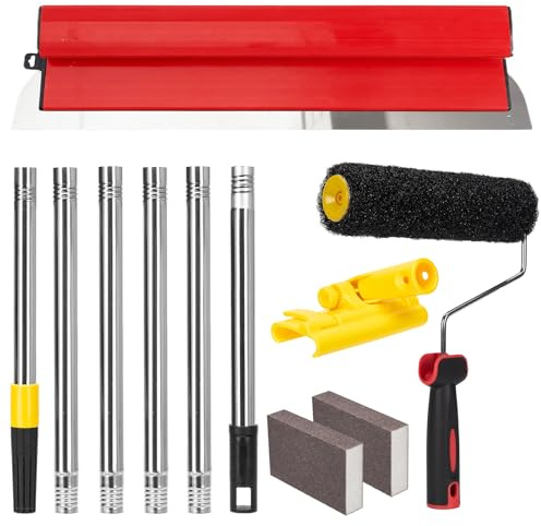 Defresit Spackelverktygsset med 60 cm bred spatel, spackelrulle och 1.8 m teleskopskaft – perfekt för vägg- och takspackling, gips och renovering