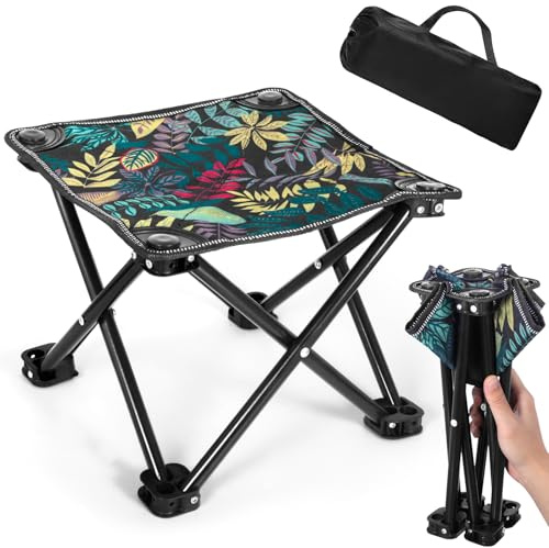 JUQG Ultralight campingpall, hopfällbar, 28x28x23CM, portabel mini fiskepall med förvaringsväska för camping, fiske, picknick, vandring, resor, stränder, parker