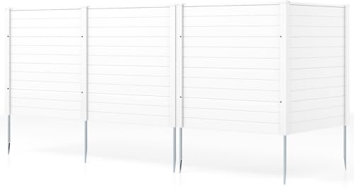 COSTWAY Vallas Jardin PP de 2/4 Paneles, 1230 x 1230 mm, Pantallas de Privacidad con Estacas de Tierra para Aire Acondicionado y Cubo de Basura, Valla de Ocultación Exterior Jardín Patio (blanco,2)