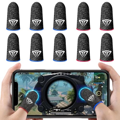 10 Piezas Gaming Finger Sleeves, Dedales Gaming Móviles Fibra de Plata, Anti-Sudor Pantalla táctil de Dedo Manga, Alta Sensibilidad para Competición