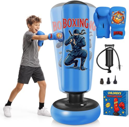Ninonly Sac de Frappe 165cm avec Gants de Boxe et Pompe pour Enfants Ados