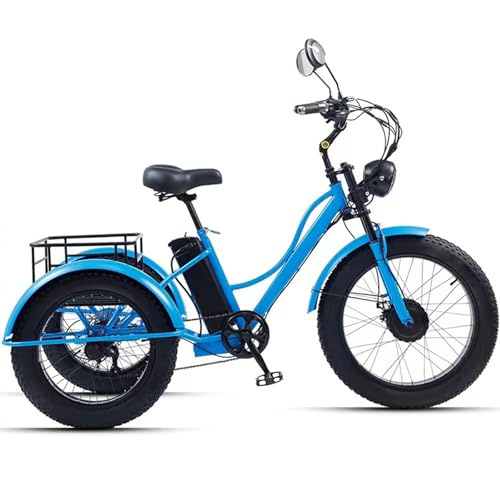 Elektrisk trehjuling för vuxna, fatbike-modell med 3 hjul, 200 kg lastkapacitet och bagagekorg för seniorer – perfekt för sport, shopping och bekväma resor.
