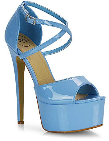ESSEX GLAM Womens Platform Strappy Stiletto Ladies High Heel Cross Over Ankle Strap Sandals Shoes Size 3-8 (Ocean Blue, 3)