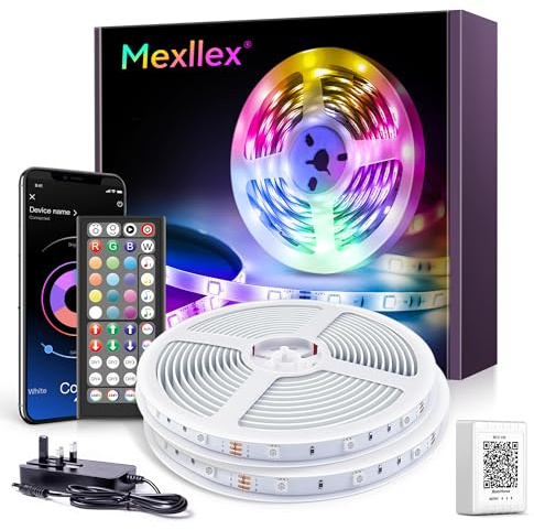 Mexllex LED Strip Lights with Remote 20m, Bluetooth RGB Color Changing Lights with Remote Control,Timing Function, Music Sync Lights for Bedroom Home Decoration Light (2x10m)