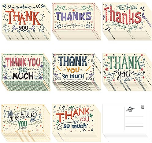 Junkin 80 Pack Thank You Postcards 4 x 6 Inch Thanks Blank Note Postcards Retro Appreciation Greeting Cards Assorted Cards for Employee Teacher Adults Team Volunteers