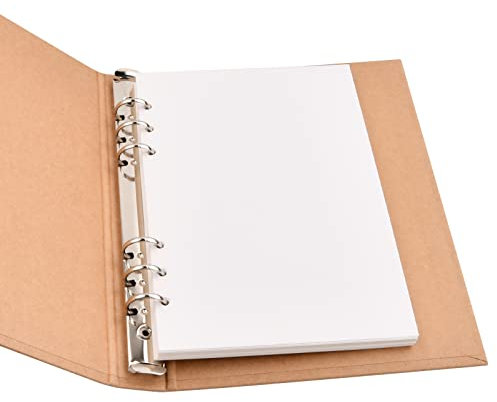Scrapbook A5, Notizbuch Ringbuch Nachfüllbar, Fotoalbum Erinnerungsbuch zum Selbstgestalten, 6 Ring Skizzenbuch, Kraft Loseblattpapier 20 Blatt für Familie Hochzeit Schreiben Reisen Schule (Weiss)
