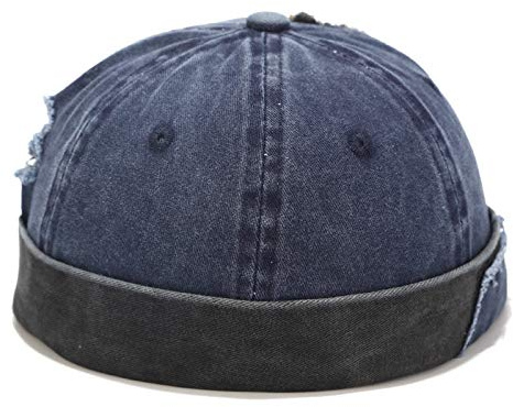 HINGTAT Docker Gorra ajustable sin ala retro enrollada con puño de puerto para trabajador, gorro de marinero, gorro de calavera con ajustable, azul marino, Taille unique