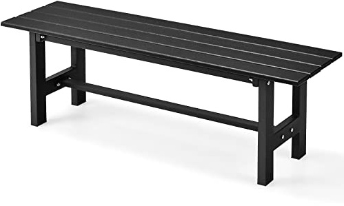 COSTWAY Banc de Jardin en HDPE et Cadre Métallique, Banc de Terrasse sans Dossier avec Assise à Lattes, Charge 300KG, 2 Places, pour Jardin, Terrasse, Cour, 120 x 36 x 40,5 cm (Noir)