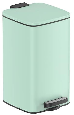 SONGMICS Kosmetikeimer, 8 Liter, Mülleimer Bad, kleiner Abfalleimer, Tretmülleimer, mit Pedal, für kleine Räume, mit Deckel, Softclose, Stahl, mintgrün LTB591C0802