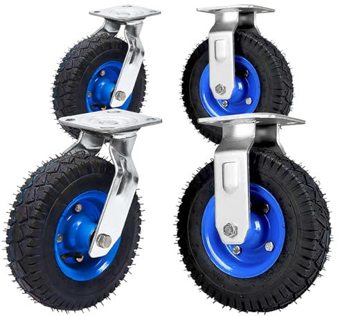 Schwerlastrollen 2 Lenkrolle Und 2 Bockrollen Ø 150mm 200mm 250mm Gummiräder, Industriell Rollen Mit Kugellager, Plattenrollen Mit Schrauben, Für Werkzeugwagen, Gartenwagen, Trolley