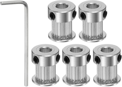 sourcing map 5 st 2GT remskiva 20 tänder 6,35 mm hål 16 mm aluminium kuggremskiva med 2 mm sexkant hylsnyckel för 10 mm brett bälte 3D-skrivare CNC maskin tillbehör svart