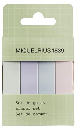 Miquelrius Back2Basics Radiergummi-Set, 4 Stück, Pastellfarben, Größe 74 x 15 x 10 mm, Kollektion Back2Basics