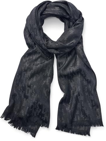 DKNY Damen Pashmina Metallic-Logo und Wimpernfransen Modischer Schal, Schwarz, Einheitsgröße