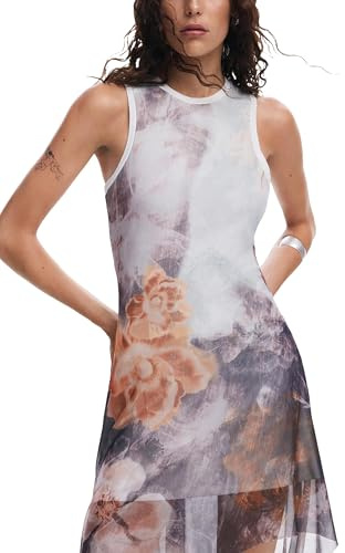 Desigual Vestido Floral asimétrico para Mujer, Negro -, XS