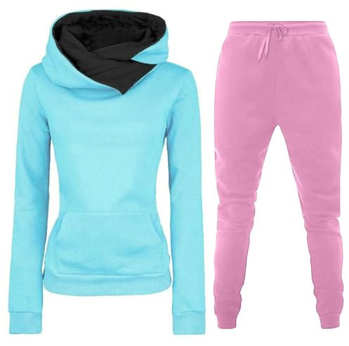 AMDOLE Traje de pantalón para mujer, festivo y elegante, juego de sudadera con capucha para mujer e invierno, juego con pantalones deportivos para el tiempo libre, pantalones para mujer, Rosa., S