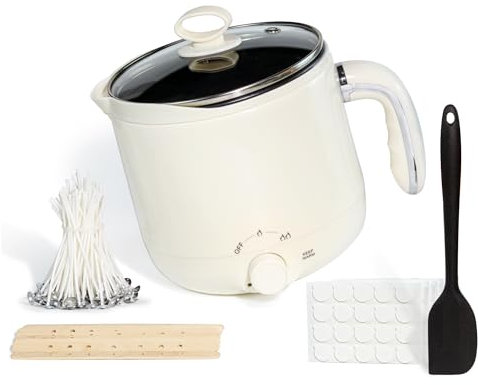 Wax Melter for Candle Making Non-stick and Keep Warm 1.8L Large Electric Wax Melting Pot with Pouring Spout - Wicks, Wick Stickers, Centering Device, Spoon, Candle Making Supplies - UK Plug