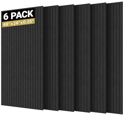 TONOR 6 PCS Paneles Acusticos Grande, 120x60x0,9cm Paneles Insonorizacion Pared, Aislante Acustico Autoadhesivo, Panel Decorativo Pared para Página Principal Sala de Uía Oficina, Negro