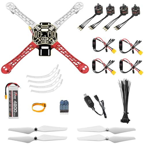 HAWK'S WORK F450 Drone Kit att bygga, Gör-det-själv Quadcopter Set, Ram + ESC + Borstlös Motor + Prop + Batteri + Tillbehör + Guild Bok & Video (C)