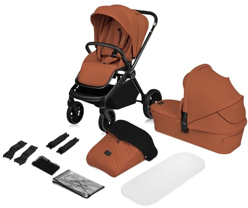 LIONELO MIKA PLUS 2-in-1 Buggy 0-48 Monate bis 22 kg Babywanne bis 9 kg, Rückenlehne und Füße verstellbar, AiryDots,Dämpfung, 360° drehbare PU-Räder, XXL-Verdeck