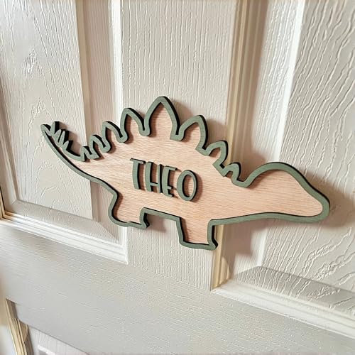 Panneau de porte personnalisé avec nom - Lettres dinosaures pour chambre d'enfant - Décoration personnalisée pour chambre d'enfant - Cadeau pour les amoureux des dinosaures