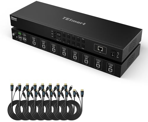 TESmart Conmutador KVM HDMI 8 x 1 8 puertos 4K a 30Hz, USB 2.0 para montaje en rack KVM Emulador EDID de grado empresarial | Interruptor de tecla rápida | RS232 | Puerto LAN | Control remoto IR |