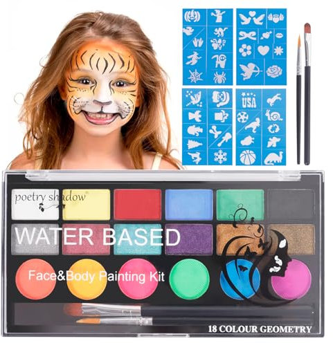 CIRULLI Set de Maquillage Enfant, Peinture Corporelle 18 Couleurs, Couleurs Lavables, Set de Maquillage Enfant à Base d'eau pour Maquillage Halloween, Maquillage Théâtre Enfant, Maquillage Noël