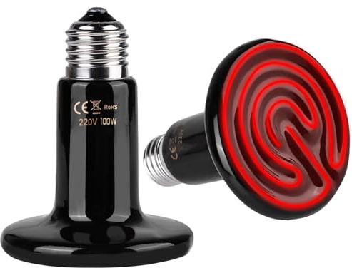 WIYETY Set di 2 lampade riscaldanti per rettili: lampada riscaldante E27, lampada riscaldante in ceramica, 100 W, terrario, rettili, per tartaruga, agame, serpente, ragno, lucertola, pulcino