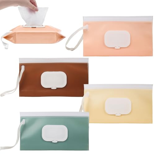 4 Pcs Baby Wipes Dispenser, Baby Wipe Holder Dispenser Pouches Box Reusable Refillable for Outdoor Travel Camping Hiking Wipes Bag