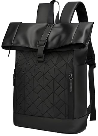 HEUIOP Waterproof Backpack Roll Top Backpack with Multiple Compartments Leather Backpacks Mens for 15.6 Inch Laptops for Work School Business Travel Commuting