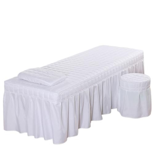 Skönhetssalong sänglakan 5 st trosor kjol överkast med hål kropp massageskydd (VIT, runt pallöverdrag)