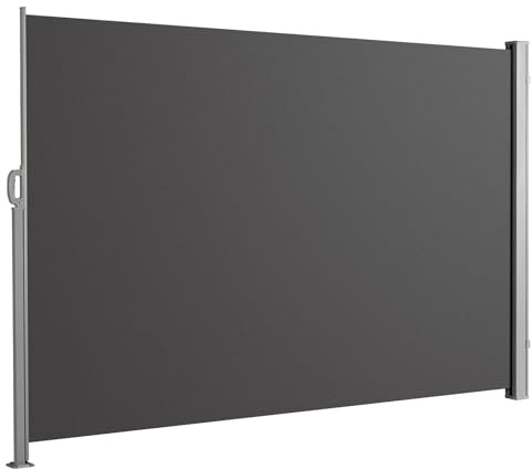 Floordirekt Seitenmarkise aus Aluminium, 200x350cm Anthrazit - ausziehbarer Sicht- & Sonnenschutz für Balkon & Terrasse, Polyester 280 g/m² (PU), UV-Schutz UPF50+, mit Bodenhalterung