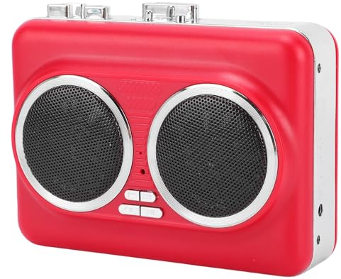 Lazmin112 Kassettbandspelare, Bärbar Kassett Till Mp3-omvandlare, Inbyggd Högtalare, 3,5 Mm Hörlursuttag, Snabbspolning Framåt och Automatiskt Bakåt, Stöder U Disk, USB-kortläsare (röd)