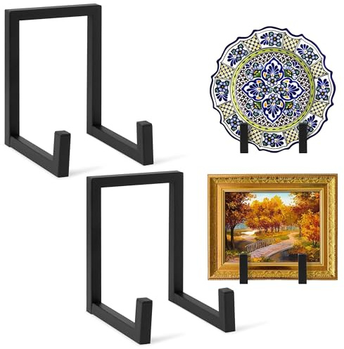 GQIRIL Plate Holder Stands for Display - 8 Inch Metal Picture Plaque Frame Photo Stand Displaying, Large Black Easels for Books Platters Artworks Collectibles Dishes Creation Tabletop Decor