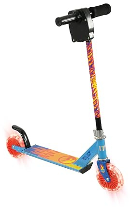 Hot Wheels Kids Inline Scooter | Officially Licensed Boys or Girls with Realistic Revver Sounds and Light Up Wheels | Blue Childrens