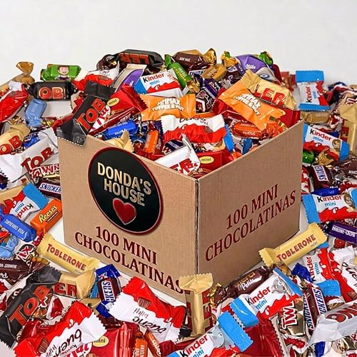 Donda's House® Surtido de Mini Chocolatinas. Pack100Ud. Chocolates MINI. Surtido Chocolatinas Individuales. Caja regalo Chocolates. Pack regalo chocolates.