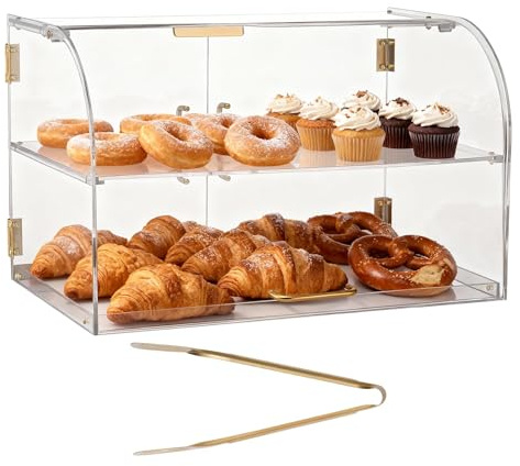 VEVOR Gebäckvitrine 2-stöckig, Gewerbliche Bäckereivitrine aus Transparentem Acryl, Thekenvitrine mit Magnetischer Rücktür & Abnehmbarer Trennwand für Kekse Desserts Donuts, 558 x 355 x 355 mm