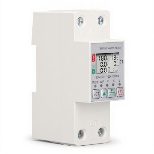 TIKATARER Smart WiFi-strömbrytare, AC85-300V 63A Multimeter med Fjärrmätning, överströmsöverbelastningsskydd, APP-röstkontroll, Realtidsskärm för Hemelektronik