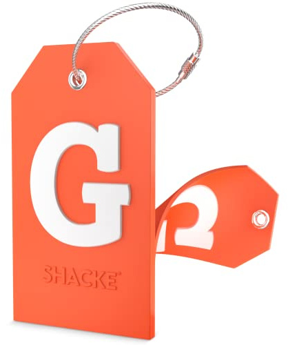 Shacke Initial Luggage Tag with Privacy Cover & Steel Loop (Orange, G)