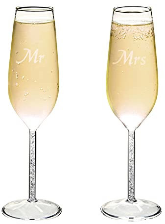 Ensemble de 2 Flûtes de Champagne de Mariage - Lot de Deux Verres à Champagne Gravés Mr et Mrs