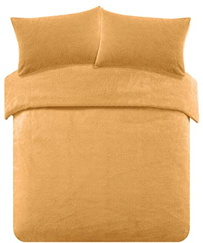Brentfords Yellow Single Bedding Set, Ochre Teddy Fleece Single Duvet Winter Bedding Christmas Duvet Set Single with Pillowcases Super Soft Warm Cosy Quilt Covers
