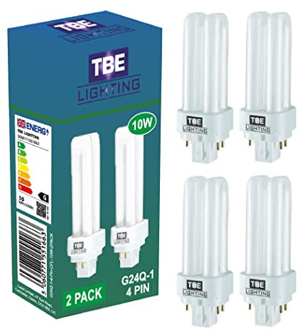 TBE LIGHTING 10w G24Q-1 4-Pin CFL Lamp - Pack of 4 Units - Cool White 4000K, 600 Lumen/Double Turn CFL Compact Fluorescent Light