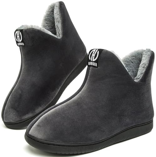 GURGER Botas Casa Hombre Estar Invierno Pantuflas de Casa Botas Altas Mujer Zapatillas de Casa Calentitas Botines Gris Oscuro 46 47