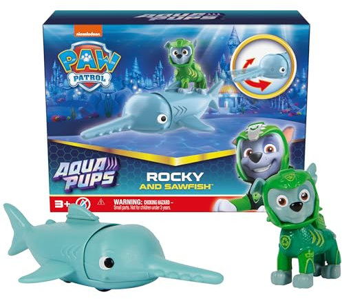 PAW Patrol, Aqua Pups - Hero Pups Actionfiguren-Set mit 1 Rocky Welpenfigur und 1 Sägefisch Figur, Spielzeug geeignet für Kinder ab 3 Jahren